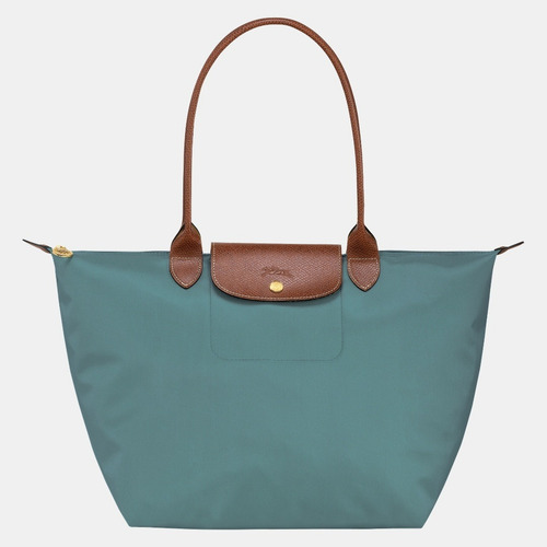 Bolsa Longchamp Le Pliage Verde Eucalipto Grande Verde Lisa Ouro Marrom