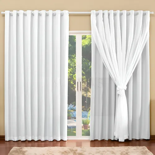 Cortina Blackout Com Voil Para Quarto E Sala Tamanho 4,00 X 2,70 Na  Cor Branco Gelo