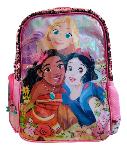 Mochila Escolar Infantil Lentejuelas Princesas Disney