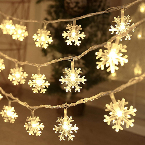 Luces Navideñas 40 Led Con Cadena De Copos De Nieve