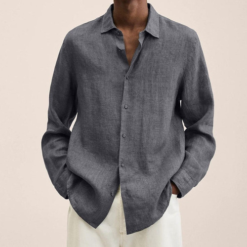 Otoño Color Sólido Botón Manga Larga Camisa Casual Hombre