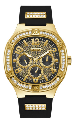 Reloj Guess Duke Gw0641g2 Hombre Dorado Silicona Analógico Correa Negro