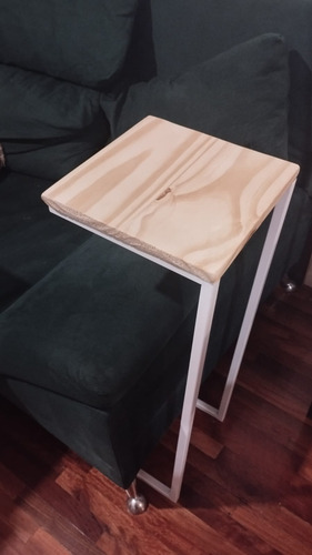 Mesa De Arrime Para Sillón Auxiliar Hierro Y Madera Pino Blanco Y Madera C/ Cetol