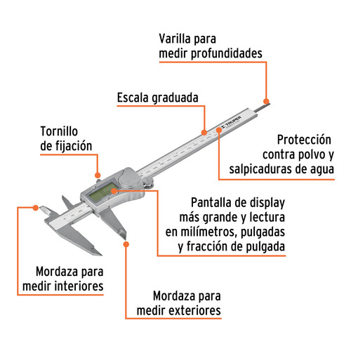 Calibre Digital 150mm Pulgadas Milimetrica Truper 14388