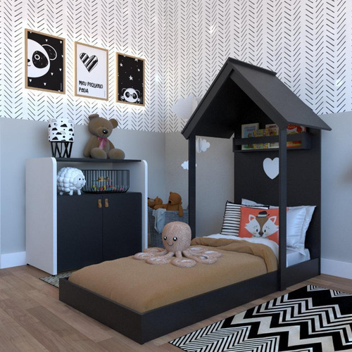 Quarto Infantil Com Cama E Armário Espresso Móveis Preto