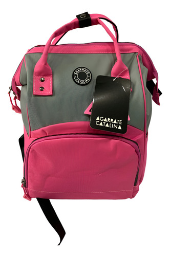 Mochila Maternal Agarrate Catalina - Diseño Único Fucsia Con Gris Liso