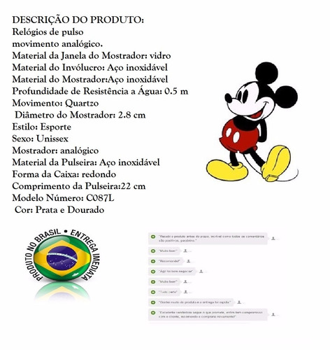 Relógio Feminino Mickey Em Aço