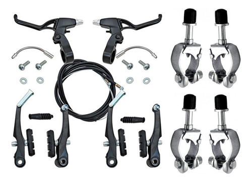 Kit Freios V Brake Alumínio Manete Cabos Bike + Adaptadores