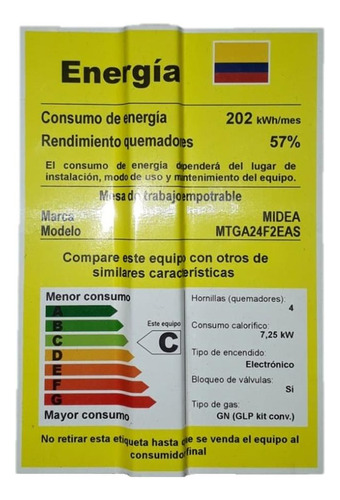 Imagen 5 de 5 de Cubierta 4 Puestos Midea Mtga24f2eas A Gas/ Acero Inox/60cm