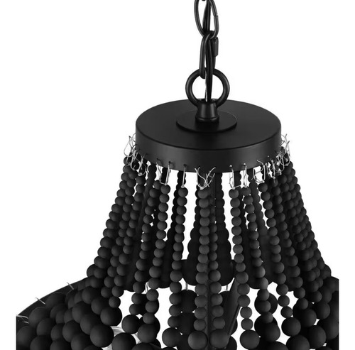 Lampara Techo Negra De 3 Luces Pantalla De Cuentas De Madera