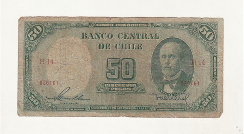 Billete Chile 50 Pesos Maschke Herrera Reverso Antiguo (c85)