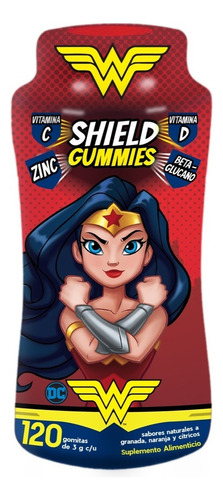 Wonder Woman Immune Shield Gummies | Vitamina C | D | Zinc Sabor Granada, Naranja y Cítricos
