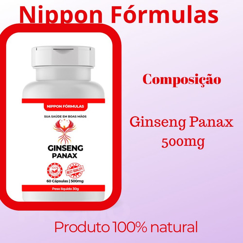 Panax Coreano 100% Natural 2 Potes De 60 Cápsulas De 500mg Sem Sabor