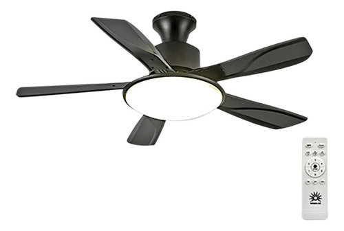 Ventilador Techo Lampara Led 5 Aspas 3 Tonos Control Remoto Estructura Negro Aspas Negro Diámetro 1.06 M