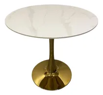 Comprar Mesa Tulip Tapa Piedra Sinterizada Base Dorada 80cm Marmol Mármol Dorado Oscuro