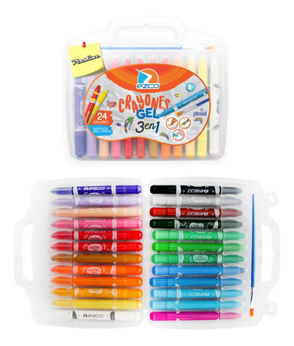 Crayones Gel X 24 Colores Acuarelables 3 En 1 +pincel Valija
