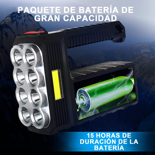 Lampara Táctica 15000 Lm 8led+cob Recargable Solar Usb