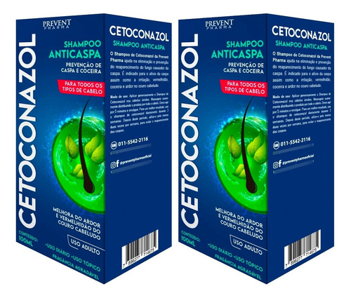 Kit 2 Shampoo Cetoconazol Prevenção Anticaspa Coceira 100ml