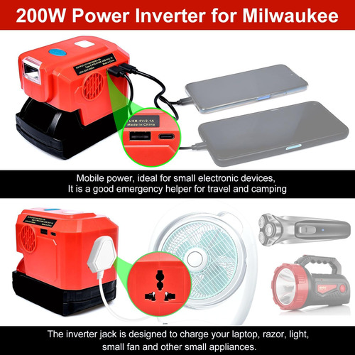Inversor De Corriente Portátil De 200 W Compatible Con Bater