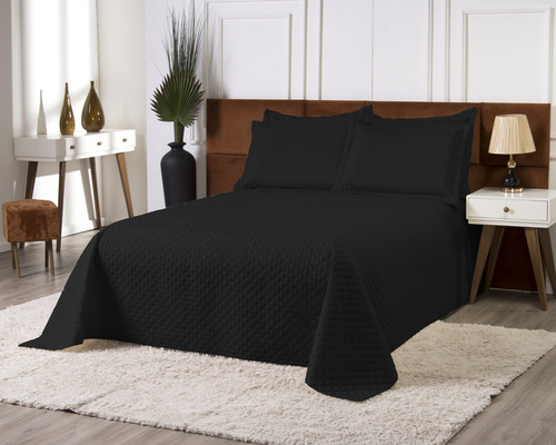 Cobre Leito Colcha Clean Casal Padrão 3 Peças Preto