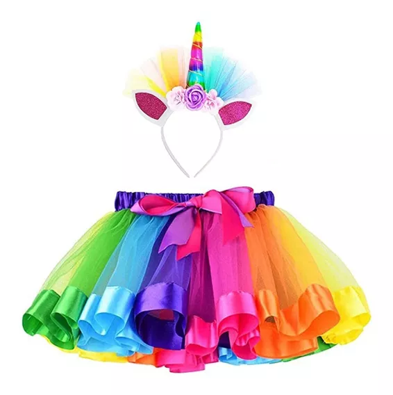 Jurebecia Vestidos de Tutu Unicornio Arcoiris para niñas Vestido de Princesa Encaje Tul Falda 