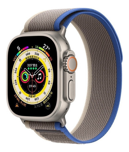 Correa Para Iwatch 42/44/45/49mm Smarttech Nylon Trail  Gris Con Azul