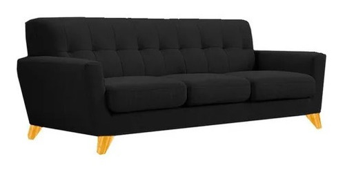 Sofá Dadaa Muebles Nordico de 3 cuerpos color negro de chenille y patas color naranja claro de madera