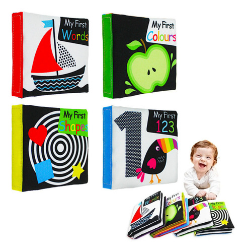 4 Piezas De Libros De Tela En Blanco Y Negro Para Bebés, Jug