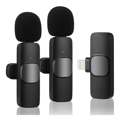 Micrófono Inalámbrico 2 En 1 De Solapa Para iPhone O iPad Color Negro