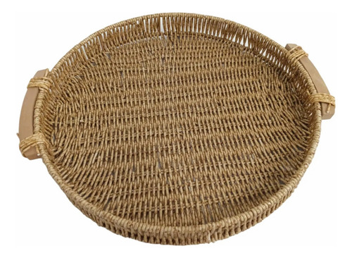 Bandeja Trançada Cesta Multiuso 33x29,5cm Com Alça Pvc Cor Bege