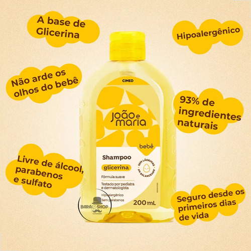 Kit 3 João & Maria Shampoo Glicerina Bebê Rn 200ml Limpeza