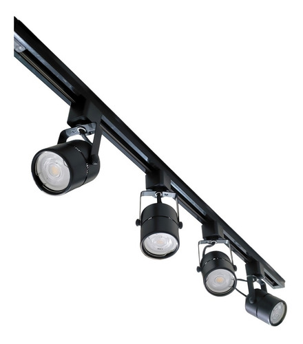 Trilho Eletrificado 2m + 6 Spots Gu10 C/ Lâmpada Dimerizavel Estrutura Preto 110v
