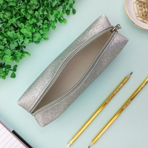 Bolsinha Para Escola Com Glitter Escola Prata