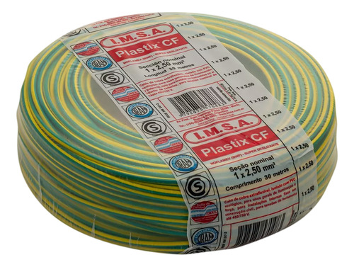 Cable Unipolar 2.5 Mm² Imsa Verde/amarillo Rollo X 30 Mts