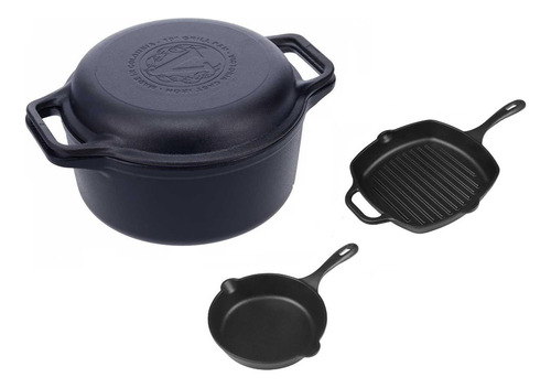 Set Sarten 20cm+ Grill + Olla Cooker Hierro Fundido Victoria