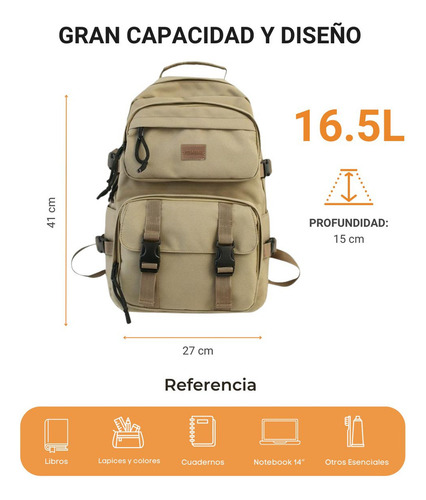 Mochila Urbana Escolar Universitaria 16.5l Daza Liviana Resistente Con Compartimientos Para Cuadernos Y Notebook Unisex - Beige