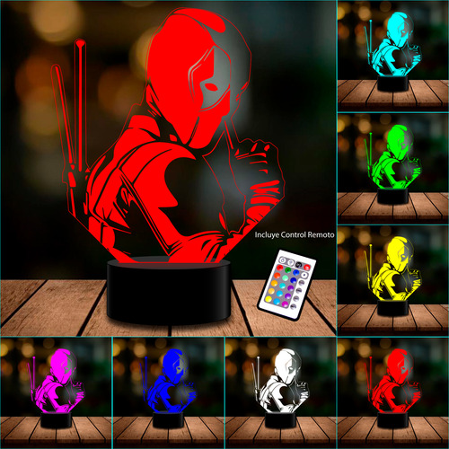 Lámpara Deadpool 3d Acrílico 7 Colores 1 Intermitente