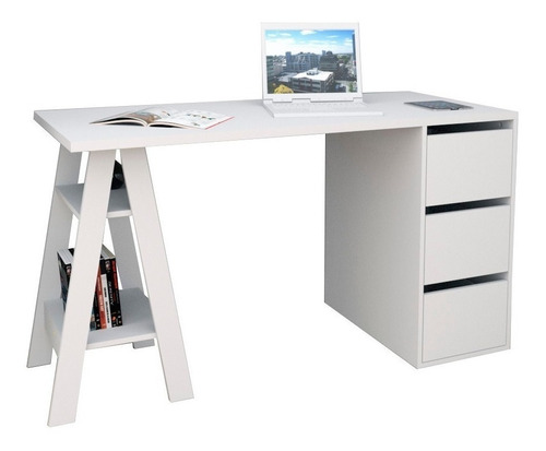 Escritorio Appunto  self con cajones mdp de 135cm x 76cm x 60cm  blanco