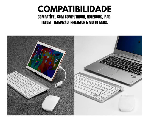 Kit Teclado E Mouse Sem Fio Para Pc Notebook Ipad Tv Prata Prateado Prateado