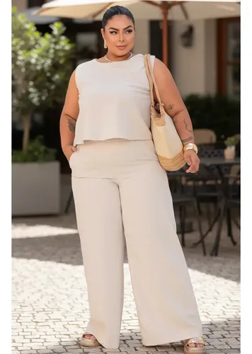 Conjunto Feminino Plus Size Blusa E Calça Linho G1 G2 G3