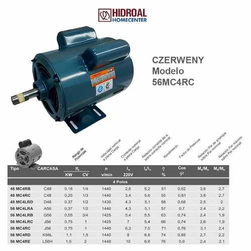 Imagen 3 de 9 de Motor Nema Czerweny 1 Hp 1500 Rpm Monofasico 56mc4rc