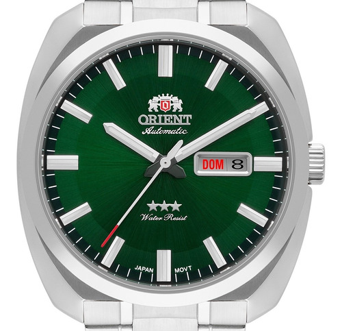 Relógio Orient Masculino Automático F49ss021 Verde Aço Cor da correia Prateado Cor do bisel Prateado