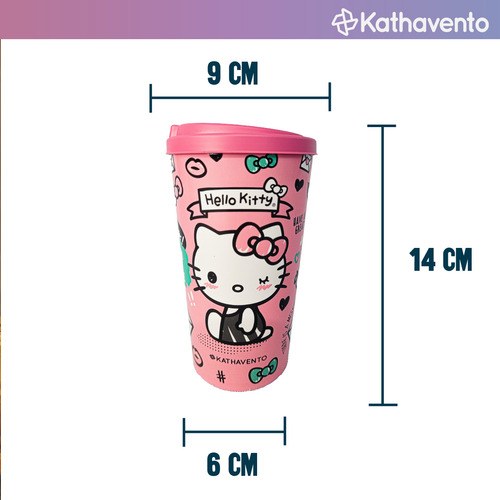 Kit 6 Copos Bucks Café Viagem Hello Kitty Com Tampa 550ml