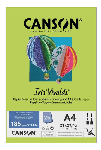 Papel Canson A4 Iris Vivaldi 185g 25fls Verde Kiwi