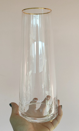 Vaso De Vidro Com Borda Dourada Liz 11cm X 11cm X 27cm