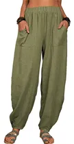 Comprar Pantalon Holgado Lino Pierna Ancha Para Mujer Cintura Casual