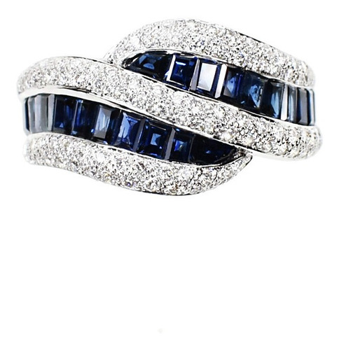 Anillo Zafiros Azules Y Diamantes Oro Blanco - Free Watch