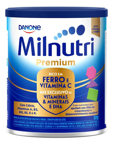 Fórmula infantil em pó sem glúten Danone Milnutri Premium en lata - Kit de 3 de 800g - 12 meses a 2 anos