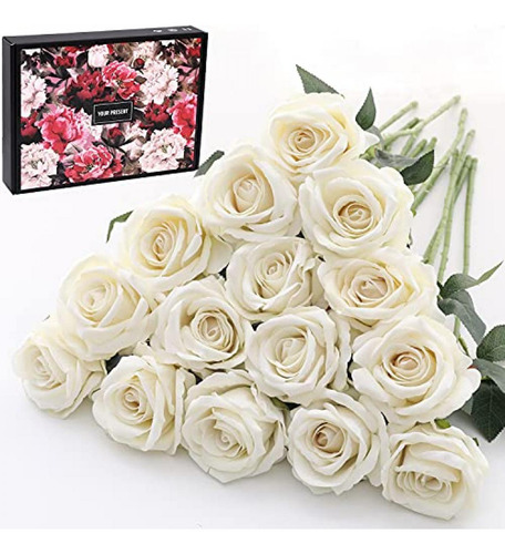 Ramo De 15 Rosas Artificiales De Terciopelo Color Blanco