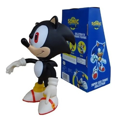 Boneco Sonic Preto Vinil Articulado 23cm Fica Em Pé 